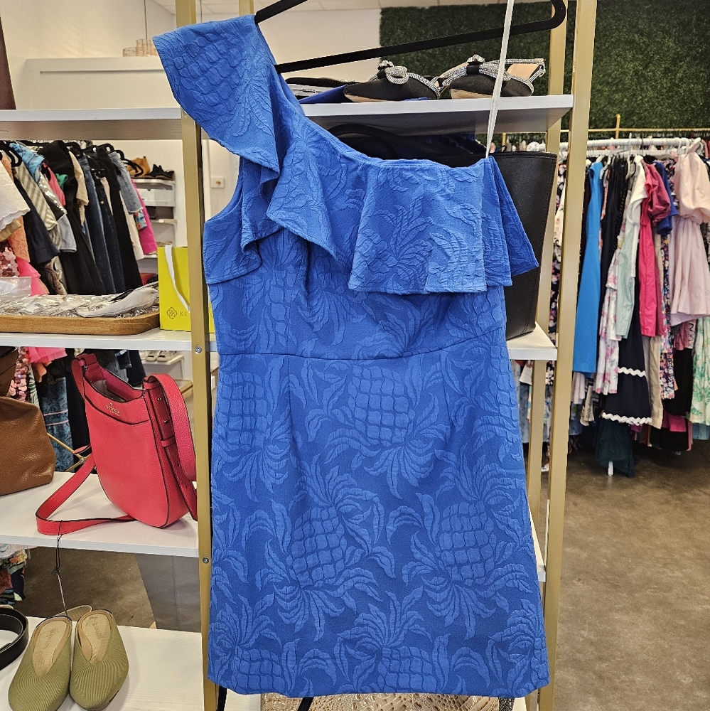 Lilly Pulitzer Kipton One-Shoulder Romper Blue Tang Pineapple